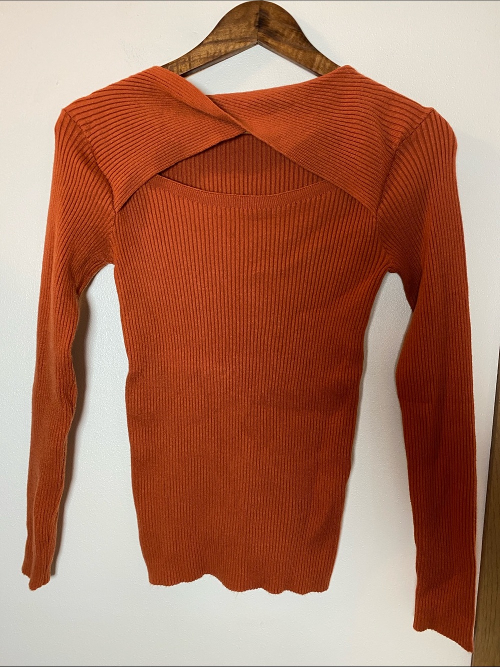 zeagoo Off-Shoulder Ribbed Sweater in Rust Orange